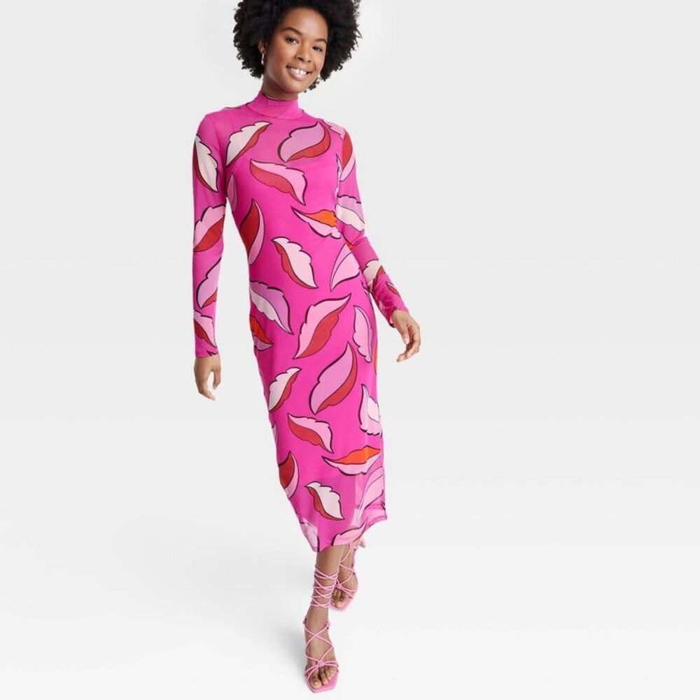 Target x Sammy B - Sammy B Women's Midi Dress Long Sleeve Mesh Bodyco Pink - Picture 3 of 3